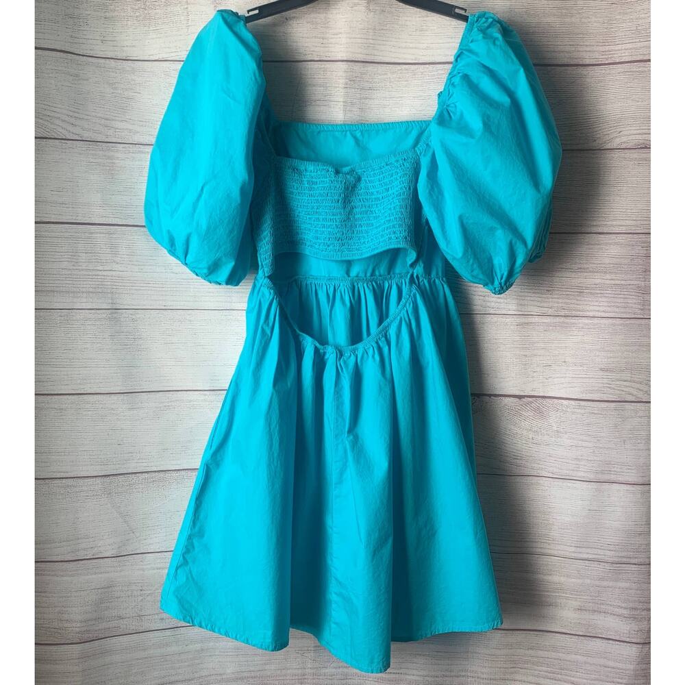 A New Day Blue Puff Sleeve Dress On or Off Shoulder Cutout Back Size Small - Picture 4 of 13